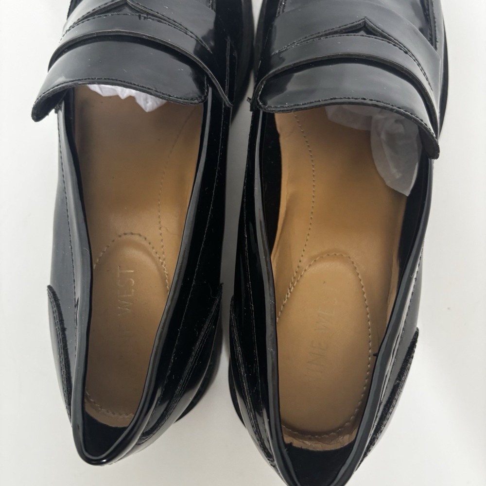 Nine West Maibel Black Patent Slip on Penny Loafer Lug Sol 7.5M Classic Academia - Picture 10 of 16